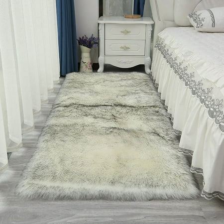 

Nvzi Solid Color Plush Table Runner Faux Sheepskin Decorative Shaggy Dresser Scarf Not-Slip Desk Pad Luxury False Fur Dresser Tablecloth-White gray tip 70x180cm(27.56x70.87inch)