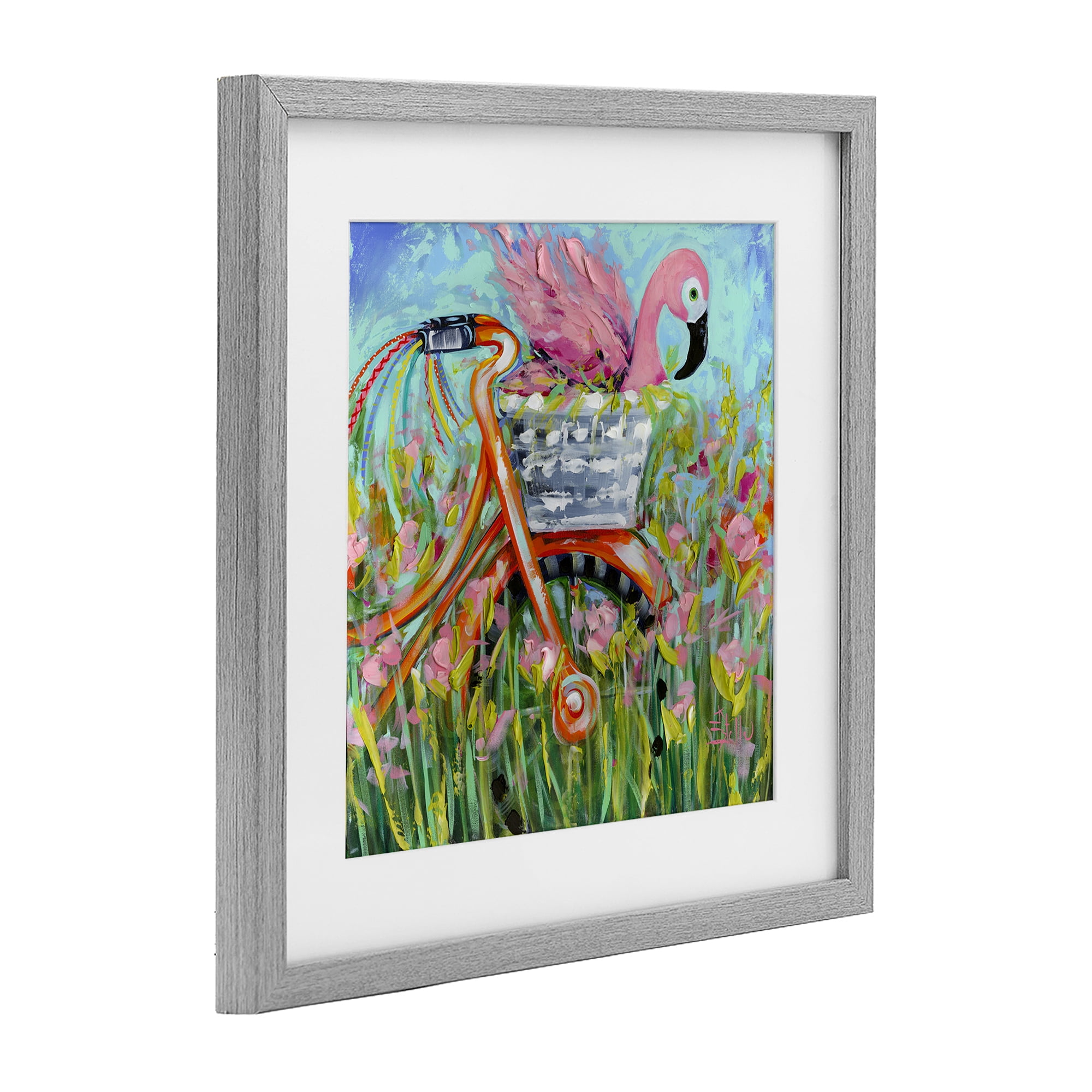 Stupell Industries Flamingo's Free Bicycle Ride Gray Framed Print Under Glass, design by Estelle Grengs
