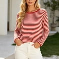 thumbnail image 6 of VSSSJ Women's Striped Pullover Sweater Relaxed Fit Round Neck Long Sleeve Classic Soft Casual Knit Sweater Tops Fall Winter Outfit Red S, 6 of 9