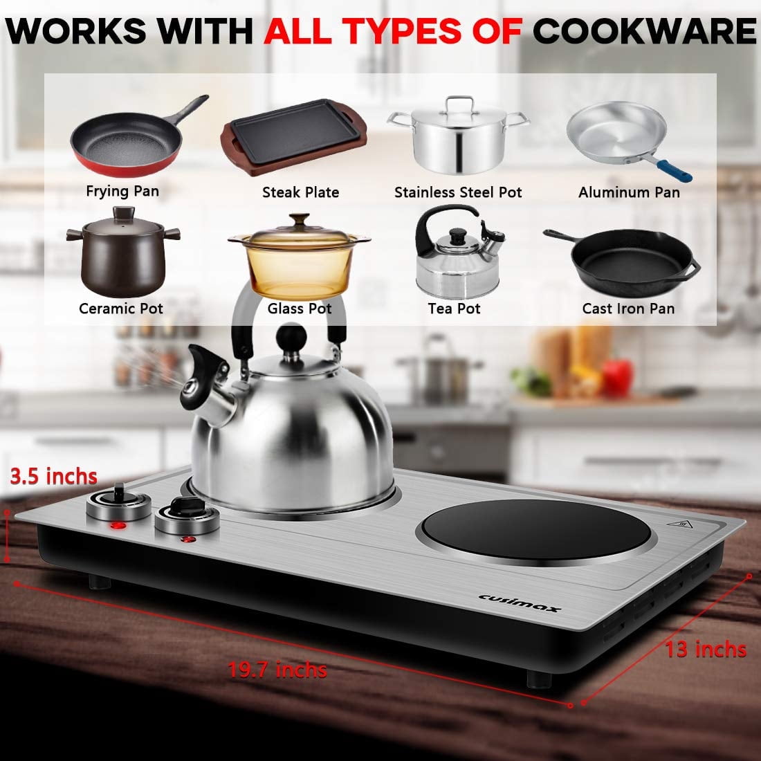 Cusimax 1800W Infrared Ceramic Electric Hot Plate with Portable Countertop Burner
