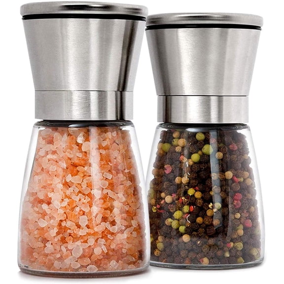 Nogis Salt and Pepper Grinder, Special Agitator for Seasonings Such As Salt and Pepper, Adjustable Thickness with Glass Body, Premium Brushed Stainless Steel, Best Spice Grinder
