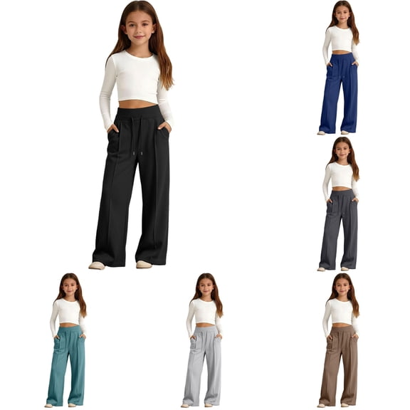 JCCXIN Toddler Kids Girls Active Sweatpants Joggers Athletic Pants Baggy Straight Leg Drawstring Trousers With Pockets Casual Daily Wear Sweet Party Bottoms,Black,5-6 Years