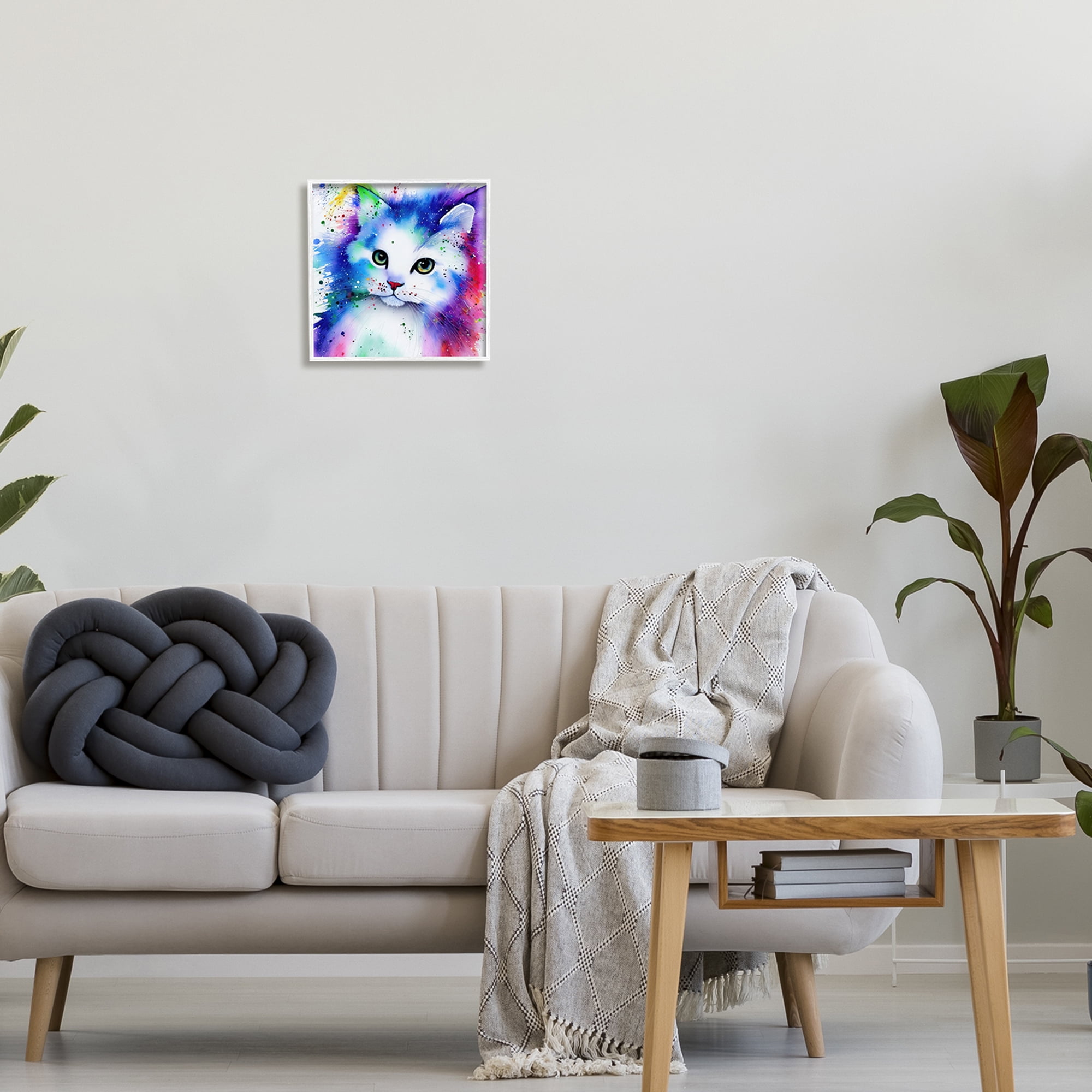 Stupell Bold Kitten Paint Splatter Animal Animals & Insects Painting White Framed Art Print Wall Art
