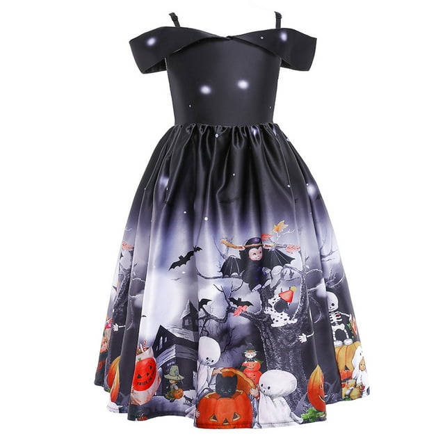 HAWEE Costume d'Halloween pour Filles, Citrouille Fantôme Imprimée Déguisement Fête Cosplay
