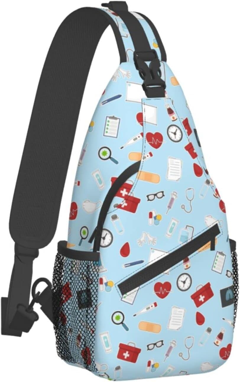 Nursing Theme Pattern Sling Bag Crossbody Hiking Travel Chest Bags Backpack Shoulder Daypack for Women Men