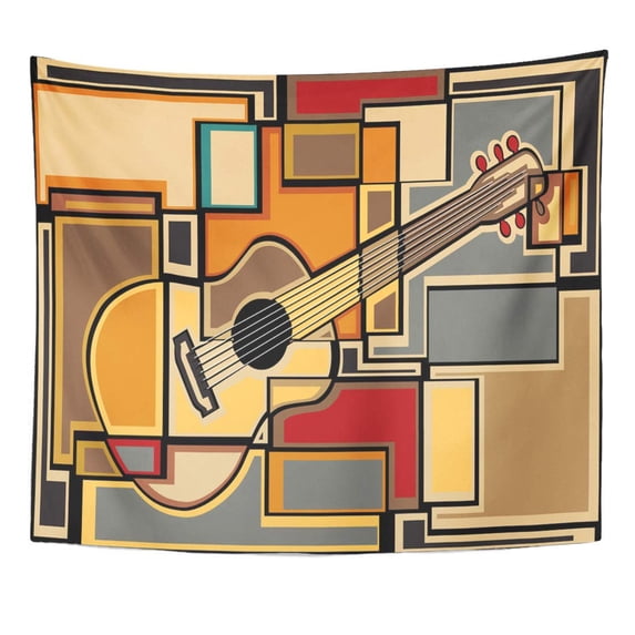 UFAEZU Instrument Abstract Colorful Mosaic Acoustic Guitar Colourful Musical Wall Art Hanging Tapestry Home Decor for Living Room Bedroom Dorm 60x80 inch