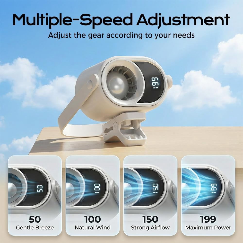 2026 Car Clip on Air Conditioner Fan with LED Display, 360° Rotation 199 Speed Adjustable USB Rechargeable Personal Cooling Fan, Portable Mini Cooling System for Auto Vehicle Travel Office  (2PCS)