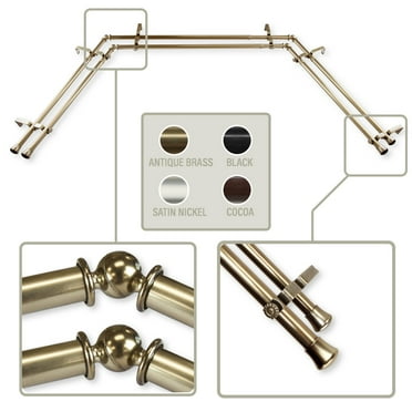 Basic 13/16 inch Double Bay Curtain Rod 20"-36", 38"-72" - Antique Brass