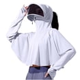 thumbnail image 2 of Maqroz Women's Anti-UV Shirt Hooded Jacket with Thumb Holes & Face Mask UPF 50+ Sun Protection Long Sleeve Crop Tops Ice Silk Quick Drying Sweatshirt Sun Shirt Hiking Outdoor White Free Size, 2 of 8
