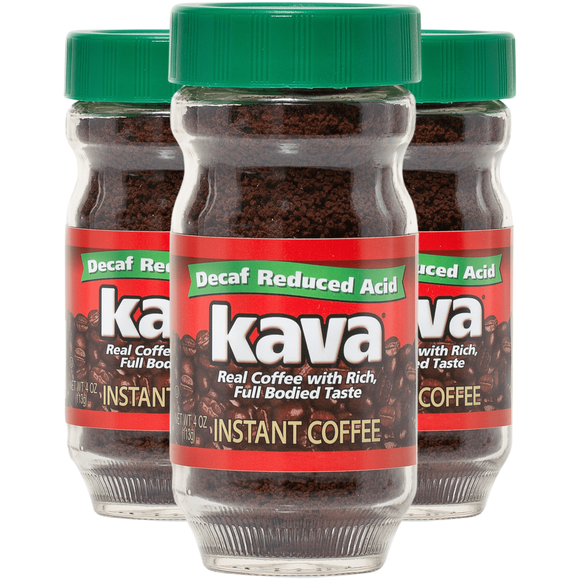 Kava Decaf Acid Reduced Instant Coffee in Glass Jar, 4 Ounce (Pack of 3)