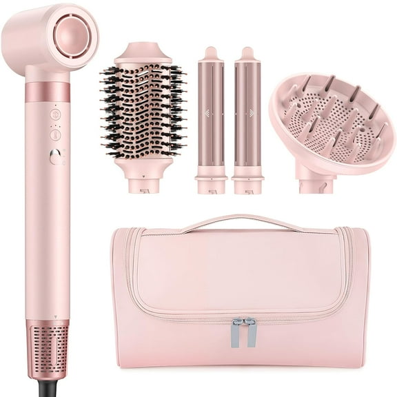 5-in-1 High-Speed Hot Air Styler with Diffuser for Curly Hair - Professional Frizz-Free Hair Dryer Brush for Fast Drying, Curling & Volumizing, Includes Travel Bag