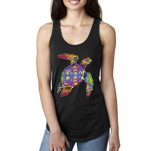 Wild Bobby, Colorful Rainbow Sea Turtle Animal Lover Ladies Racerback Tank Top, Black, Small
