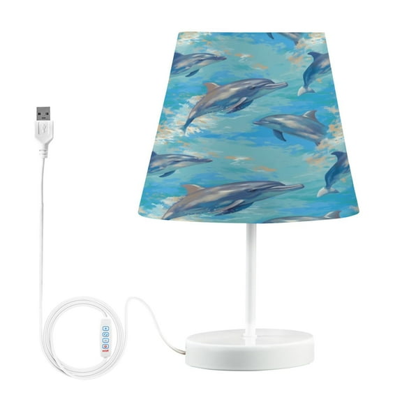 Ryvnso LED Bedside Table Lamp Dolphins in Water Bedroom Desk Lamps Nightstand Lampshade M