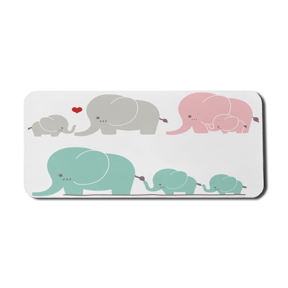 Cartoon Computer Mouse Pad, Family Love Theme Elephants Mother's Day Theme Baby Children, Rectangle Non-Slip Rubber Mousepad X-Large, 35" x 15" Gaming Size, Seafoam Pale Pink Grey, by Ambesonne