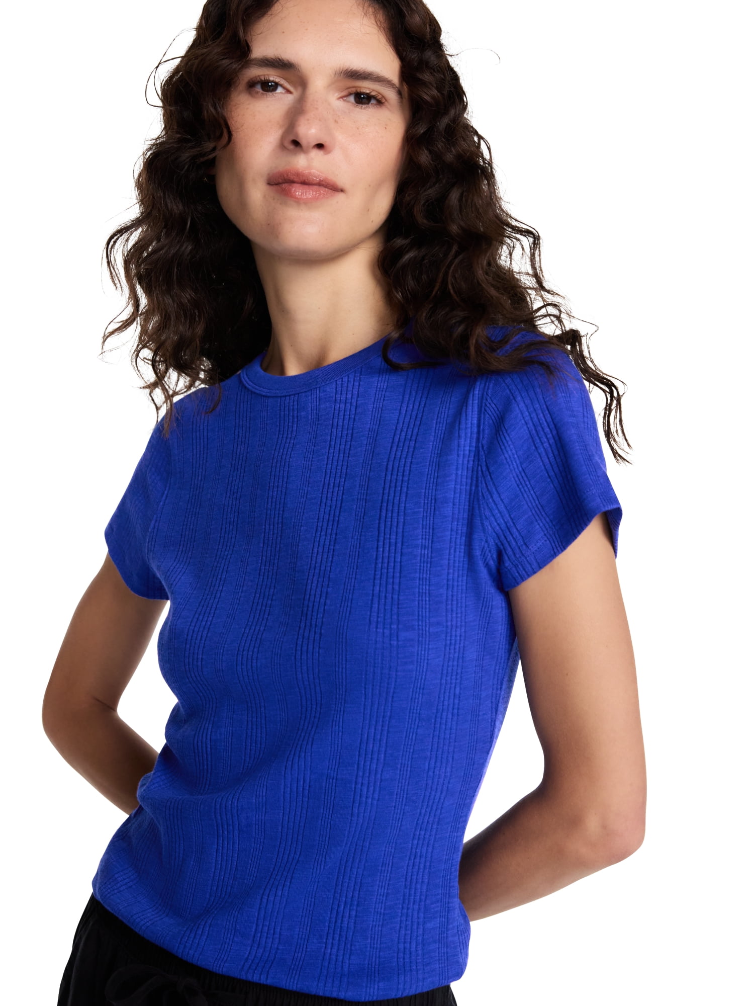 Scenario Women's Variegated Rib Tee with Short Sleeves, Sizes XS-XXXL