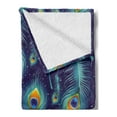 thumbnail image 2 of Peacock Soft Flannel Fleece Throw Blanket, Graphic Peacock Bird Feathers Background Designed Image, Cozy Plush for Indoor and Outdoor Use, 60" x 80", Navy Blue Orange, by Ambesonne, 2 of 5