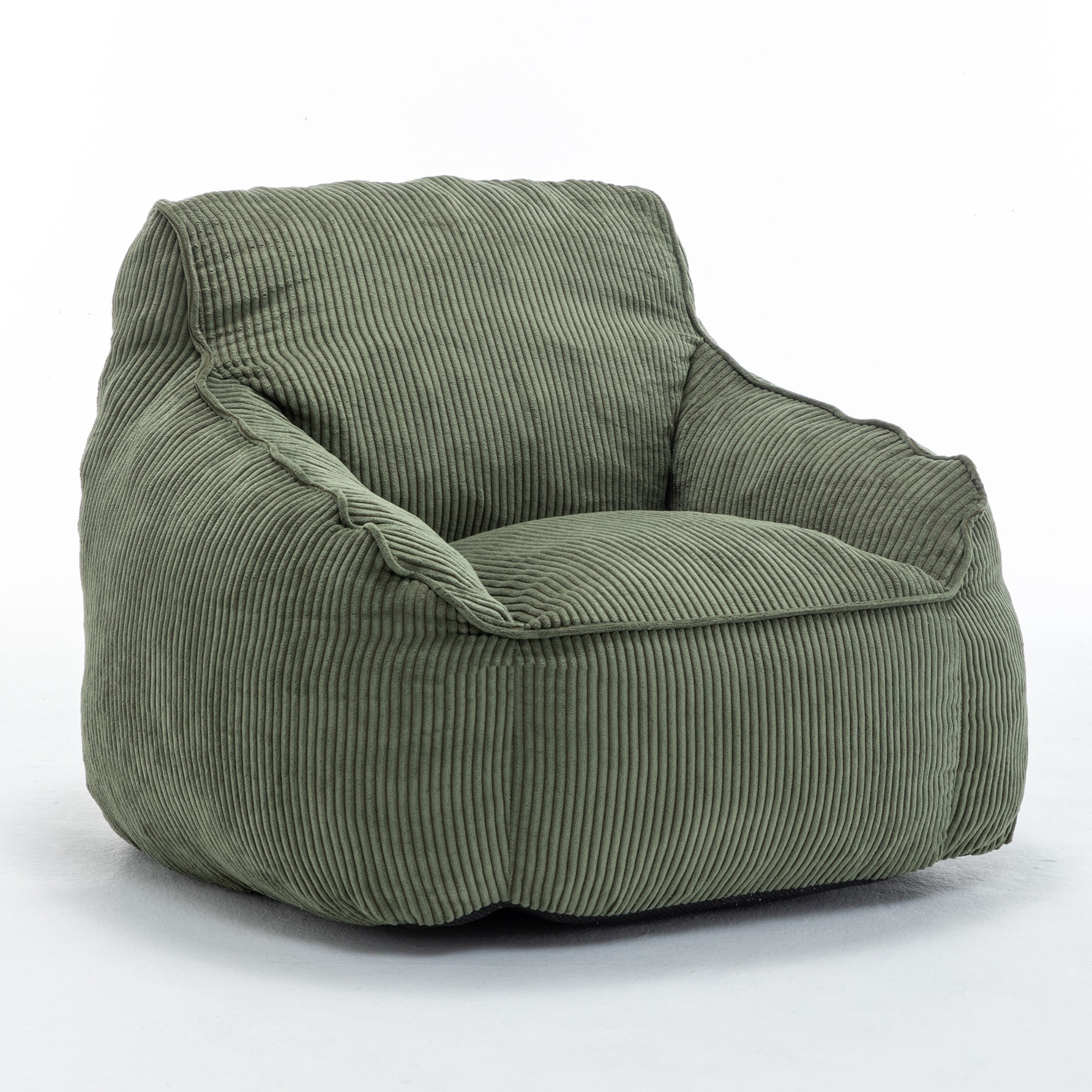 Giant Bean Bag Chair Sofa for Adults, Corduroy Bean Bag Couch with Armrests and Filler Included, Lazy Floor Chair for Living Room Bedroom, Green