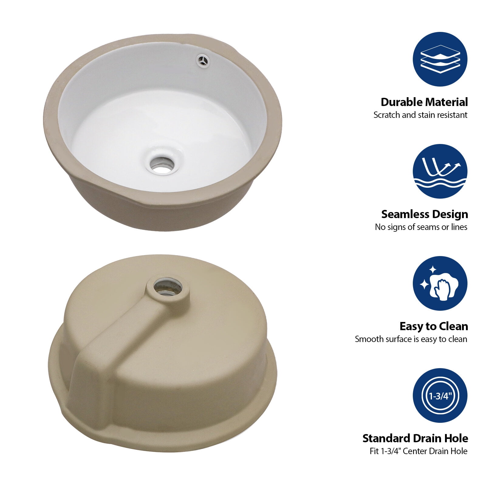 Vanity With Sink, 15.75"x15.75" White Ceramic Round Undermount Bathroom Sink with Overflow, White Bathroom Vanity,Ceramic Single Sink Vanity, Bath & Faucets Bathroom Vanities