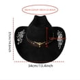 thumbnail image 3 of RUINIXCW Western Cowboy Hat for Men Women Cowgirl Hat Felt Wide Brim Fedora Hat with Bull Head Belt Floral Embroidery Roll Up Jazz Hat Themed Party Cap Wedding Festival Costume, 3 of 9