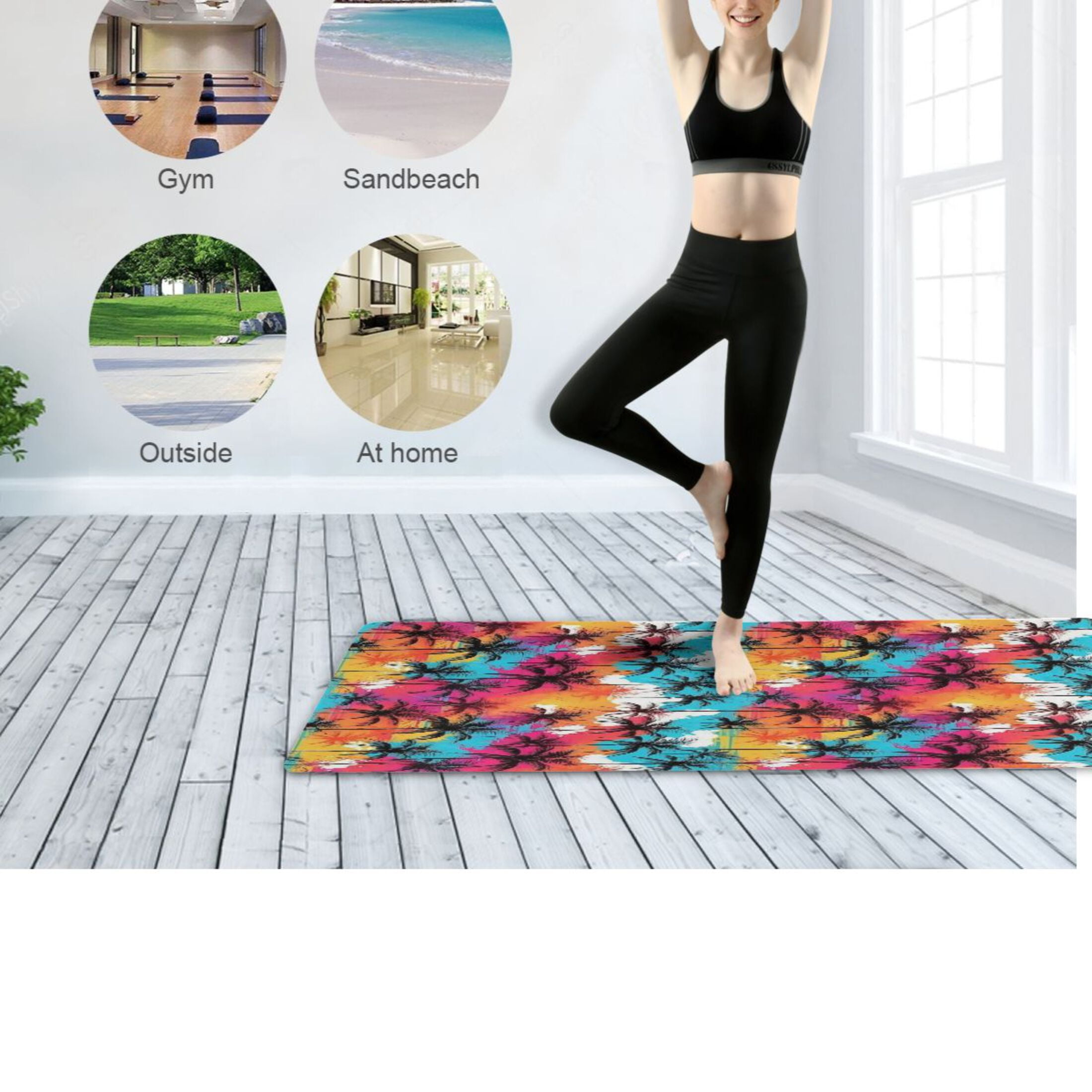 BZSMCE Yoga Mat Women Fitness Mat Tropical Sunset Pattern
