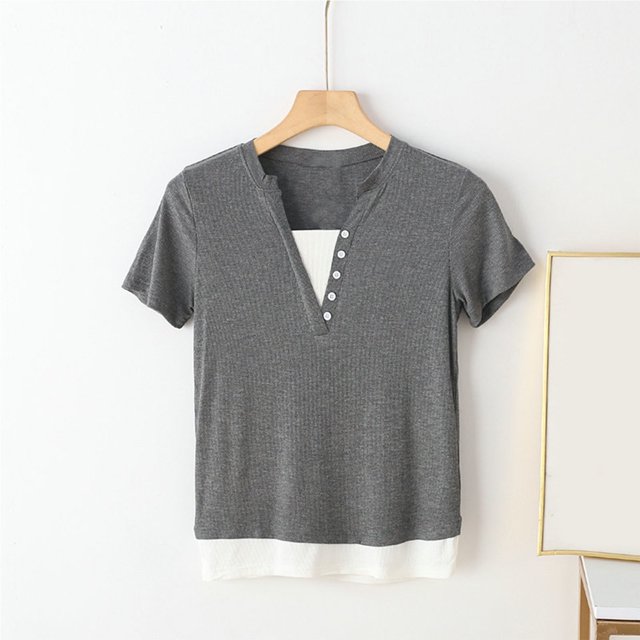 LOVZFMLL Hauts d'Été pour Femmes Mode Décontractée Couleur Unie T-shirt à Manches Courtes