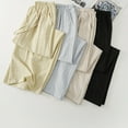 thumbnail image 6 of Nfurl Womens Linen Pants with Pockets Casual Wide Leg Pants for Women Loose Solid Color Beach Elastic Waist Drawstring Palazzo Pant Yellow M, 6 of 6