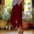 thumbnail image 2 of FUNUONY Linen Capri Pants for Women Loose Comfy Workout Capris Sweatpants with Pockets 2025 Pants for Women Casual Summer Elastic High Waist Linen Pant Straight Leg Cropped Trouser Red L, 2 of 4