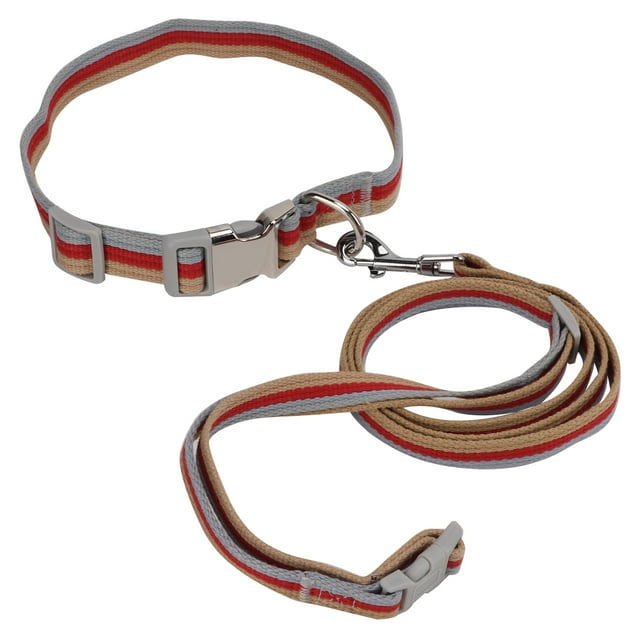 Dog Collar and Leash Set Adjustable Polyester Cotton Pet Collar and Traction Rope for Dog WalkingRed L