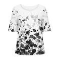 thumbnail image 4 of Blouses pour Femmes, Chandail Décontracté à Imprimé pour Femmes en Coton et Lin à Boutons, Col Rond, Manches Courtes, 4 of 5