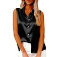 thumbnail image 2 of Feancey Sleeveless Button Down Shirts for Women Satin Silk Blouses Business Casual Lapel Collar Dress Shirt Dressy Elegant Office Work Tops Black S, 2 of 7