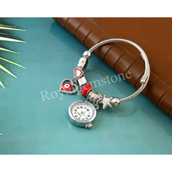 ROYALGEMSTONE Wrist Watch, Small Women Watch, Vintage Silver Watch Round Dial Watch Red Watch