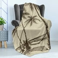 thumbnail image 4 of Tropical Soft Flannel Fleece Blanket, Sketch Style Hammock Sandy Beach with Palm Trees Travel Classic Hand Drawn, Cozy Plush for Indoor and Outdoor Use, 60" x 80", Cream Dark Brown, by Ambesonne, 4 of 5