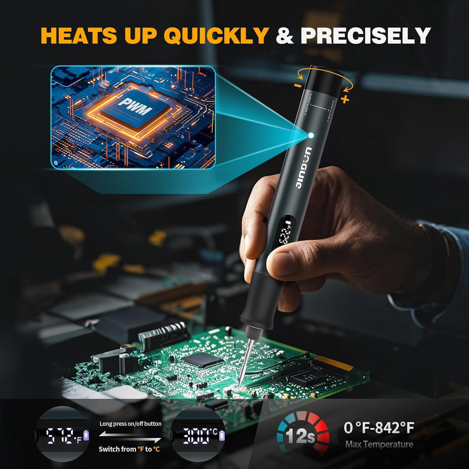 Taotique Soldering Iron Kit, Cordless Soldering Iron, 12 Seconds Fast Heating(392°F-842℉), Auto Sleep, 3 Precision Soldering Tips, Soldering Iron for Precision Repair