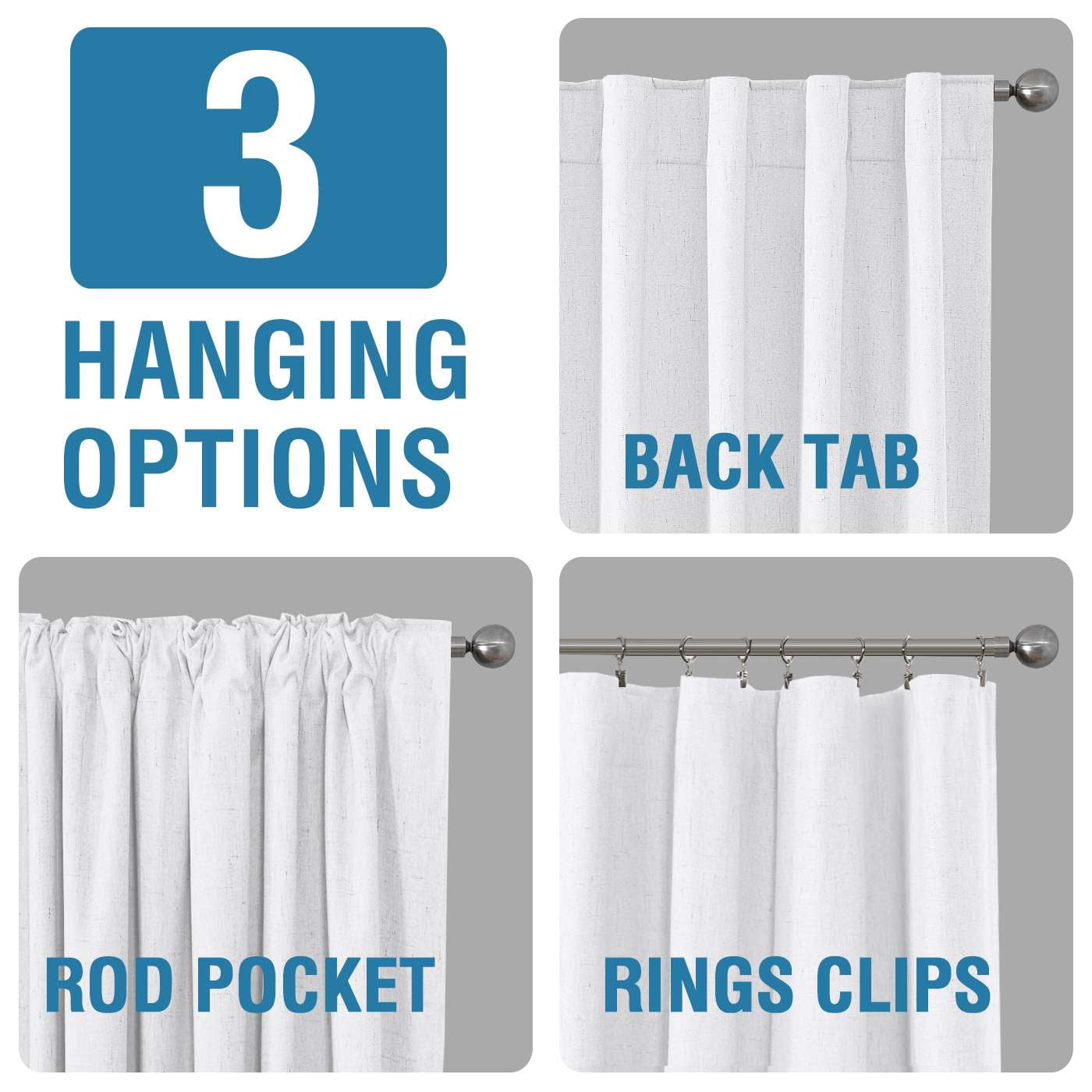 H.VERSAILTEX Contemporary Faux Linen 100% Blackout Back Tab/Rod Pocket/Hook Belt Thermal Insulated Curtain Sets for Bedroom, 2 Panels, 52"x 84", Pure White