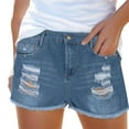 thumbnail image 1 of B91xZ Women's High Rise Shorts Mid Waist Ripped Distressed Denim Shorts,Blue M, 1 of 5