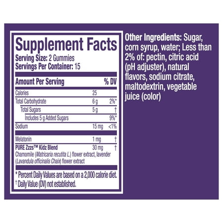 Vicks ZzzQuil Pure Zzzs Sleep Aid Kids Melatonin Gummies, Melatonin 1mg for Children, 30 Count