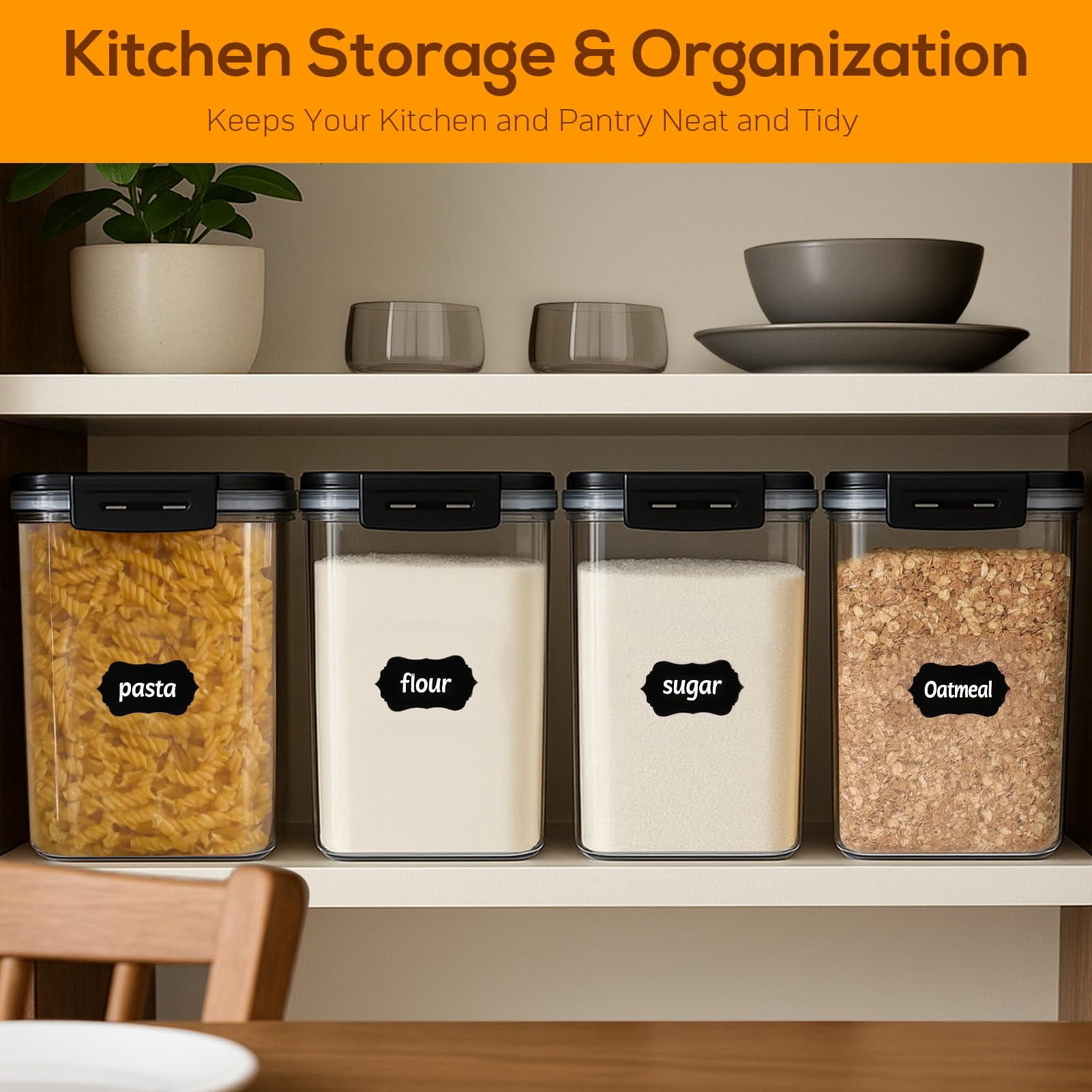 Plastic Food Storage Containers 4-pack 5.3L Airtight Pantry Organization for Dry Goods