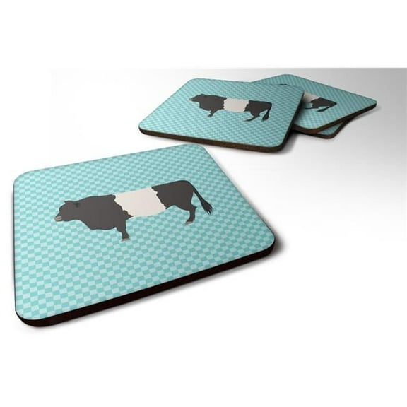 Caroline's Treasures BB8005FC Belted Galloway Cow Blue Check Foam Coaster Set of 4, 3 1/2 x 3 1/2, multicolor