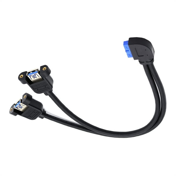 CY Right Angled 19/20Pin Header to USB 3.0 Dual Ports Female Screw Mount Type Cable 90 Degree 5Gbps