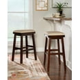 thumbnail image 4 of Powell Finch Wood Backless Bar Stool, 30" Seat Height, Chestnut Finish with Beige Faux Leather Fabric, 4 of 10