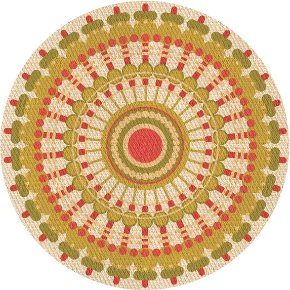 Ahgly Company Indoor Round Patterned Papaya Orange Area Rugs, 4' Round