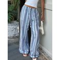 thumbnail image 6 of Women's Striped Elastic Waist Drawstring Loose Wide Leg Floor Length Casual Pants Blue XXL, 6 of 10