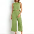 thumbnail image 5 of Simua Women's Summer 2 Piece Outfits Set Round Neck Sleeveless Tank Crop Top Wide Leg Pants Set Cotton Linen Jumpsuits with Pockets, 5 of 8