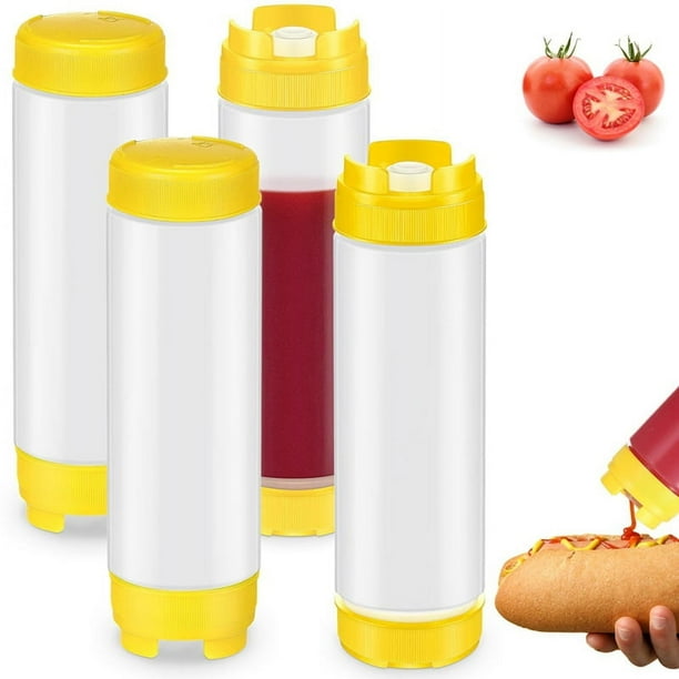 Exprimibles de Plástico Invertidas de 20 Oz, Dispensador de Válvula Grande con Punta Rellenable, Botella Exprimible para Condimentos, Salsas y Ketchup