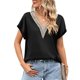 thumbnail image 1 of Top de manga corta con cuello en V y encaje satinado, elegante, transpirable, suelto, Top de verano para mujer para el trabajo, 1 of 6