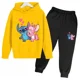 thumbnail image 3 of Conjunto de 2 piezas de sudadera y pantalones con estampado de dibujos animados de Disney Stitch para niños de 3 a 14 años, ropa deportiva informal para niños y niñas, 3 of 5