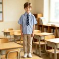 thumbnail image 2 of FYDUU Back To School Shirts for Boys Striped Short Sleeve Button Down Shirt Casual Summer Tops Classic Fit Blouse Formal School Shirts 4-5 Years, 2 of 8
