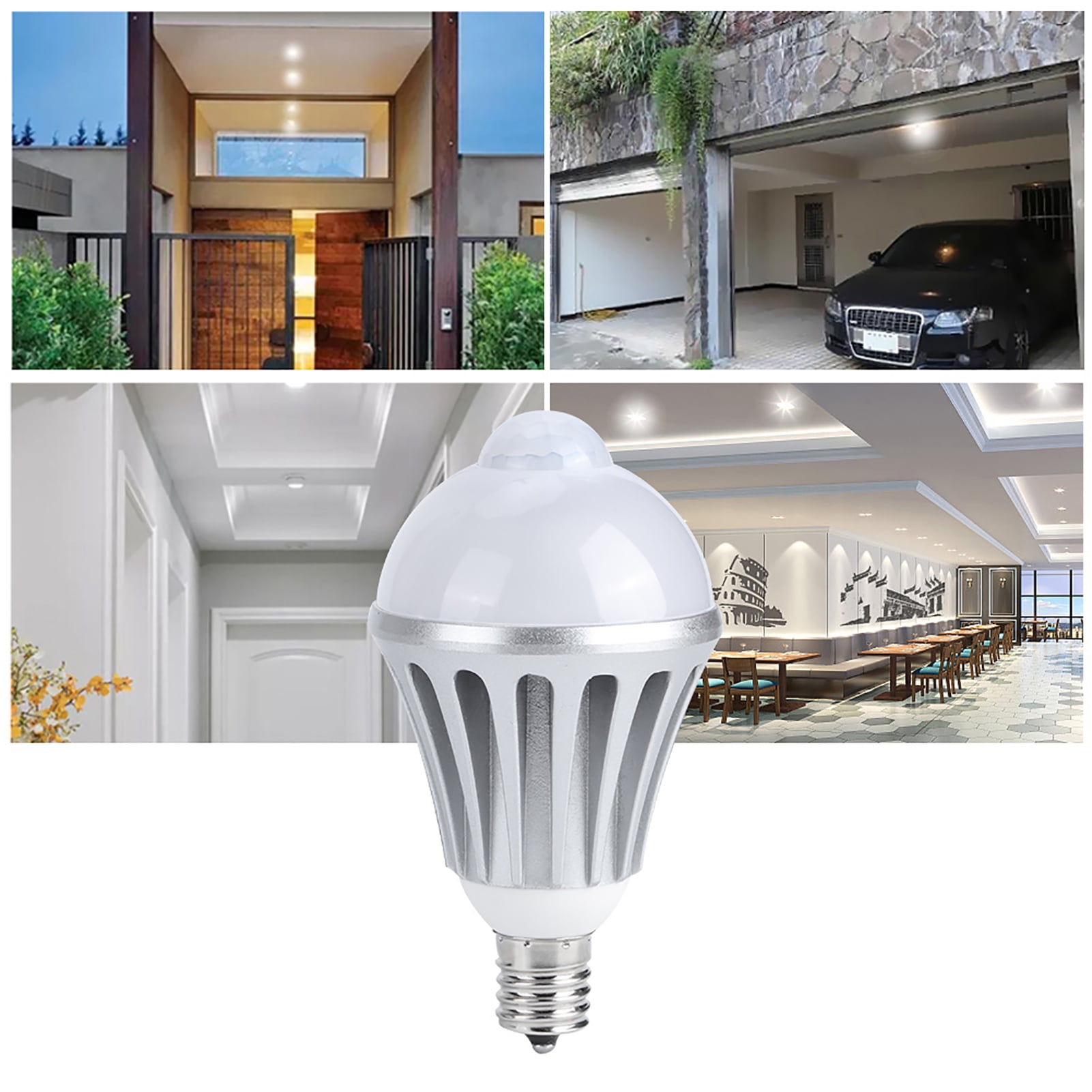 EOTVIA 120° Lighting Motion Sensor Lamp Cast Aluminium Body Induction Light Bulb E17 10LEDs AC85