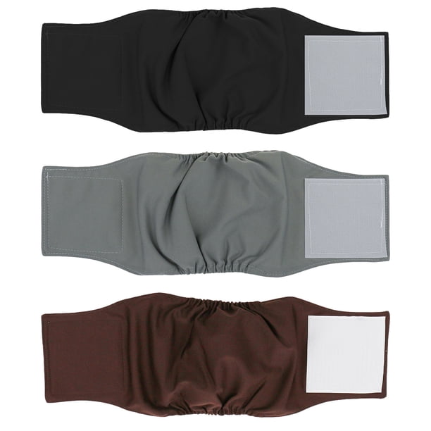 Paquete de 3 pañales lavables para perros machos, envolturas reutilizables para perros machos, bandas para el vientre altamente absorbentes, envoltura para orinar para perrito niño, café + negro +