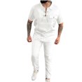 thumbnail image 1 of Conjunto Corto de Hombres 2 Piezas Trajes de Moda Color Sólido Manga Corta Turndown Collar Conjunto, Traje de Ocio con Cordón de Bolsillo, 1 of 6